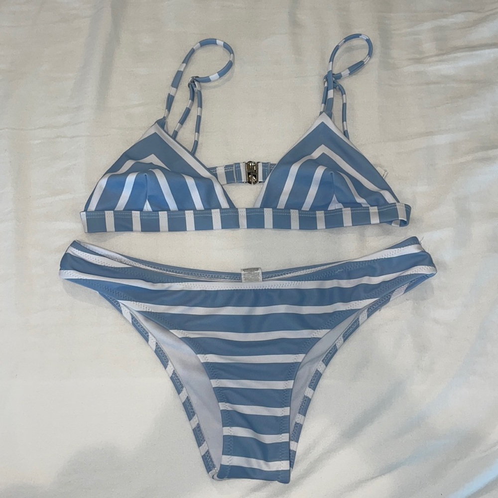 Blue and white bikini